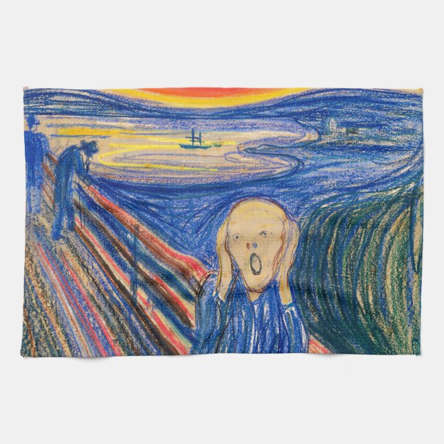 The Scream by Edvard Munch (in pastel) Modern Art Tea Towel (Horizontal)
