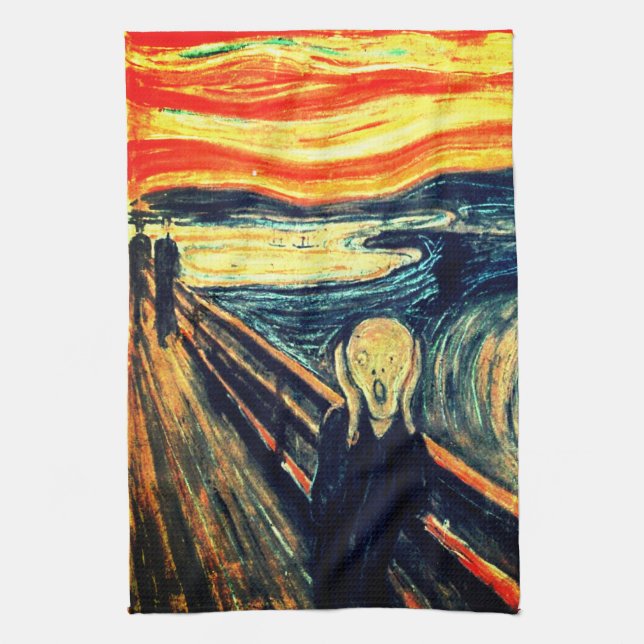 The Scream by Edvard Munch Tea Towel (Vertical)