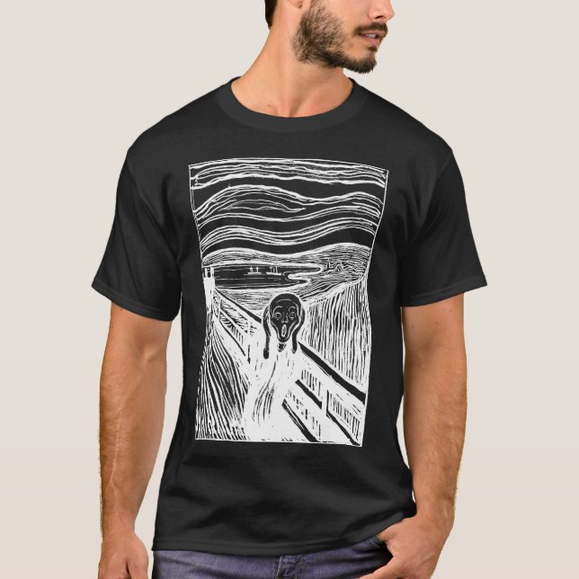The Scream by Edvard Munch – White Line Art T-Shirt (Front)