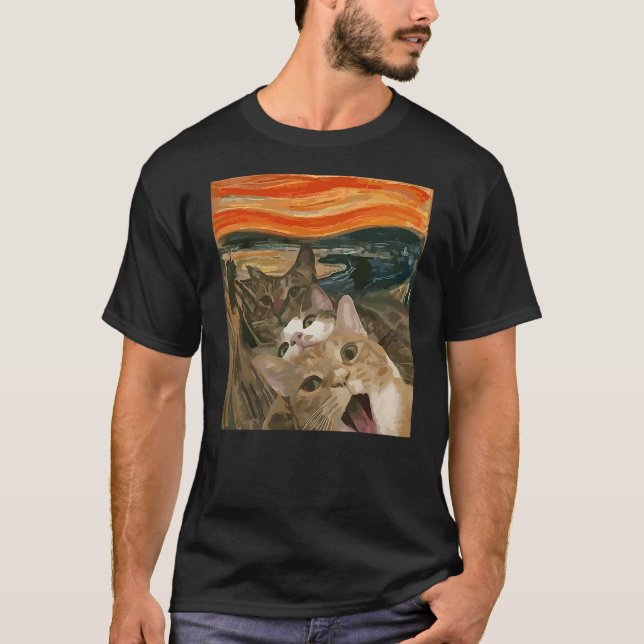 The Scream Cat By Edvard Munch Famous Painting Fun T-Shirt (Front)