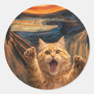 The Scream Cat Parody Art Classic Round Sticker