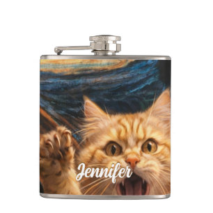 The Scream Cat Parody Art Hip Flask