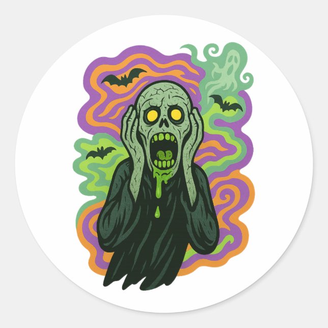 The Scream – Zombie Cartoon Classic Round Sticker (Front)