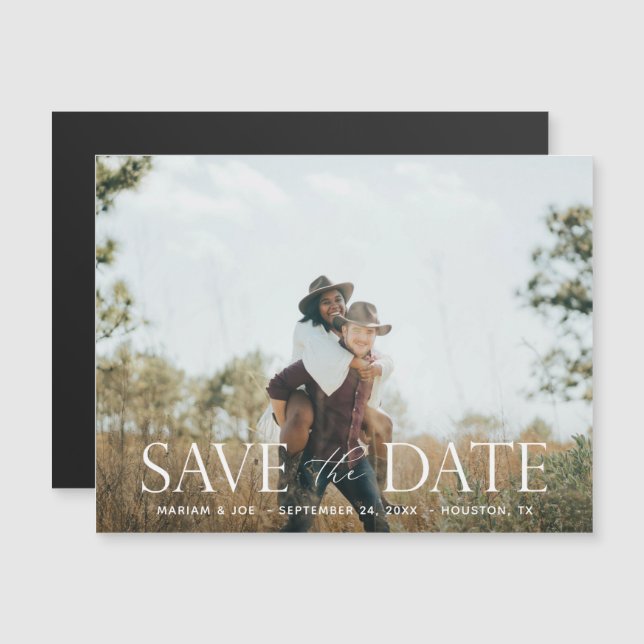 The Script H Modern Photo Save the Date Magnet (Front/Back)