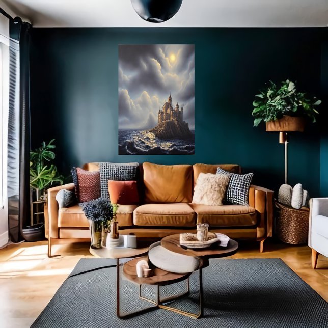 The sea a rock and a castle | AI Art Poster (Creator Uploaded)