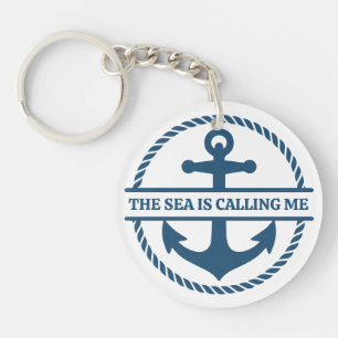 The Sea Is Calling Me Nautical Navy Blue Anchor Key Ring