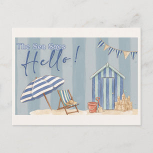 The Sea Says Hello Soft Coastal Watercolor Beach Postcard