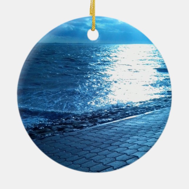 The Sea Shore, Serenity Blue Nature Photo Ceramic Tree Decoration (Back)