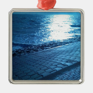 The Sea Shore, Serenity Blue Nature Photo Metal Tree Decoration