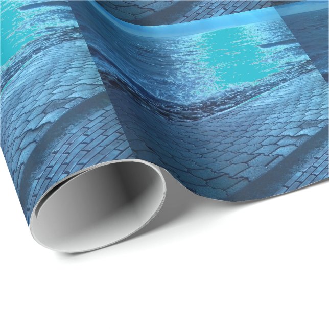 The Sea Shore, Serenity Blue Nature Photo Wrapping Paper (Roll Corner)