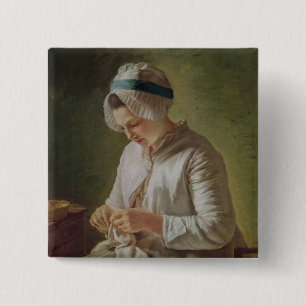 The Seamstress or, Young Woman Working 15 Cm Square Badge