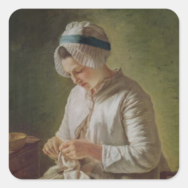 The Seamstress or, Young Woman Working Square Sticker (Front)
