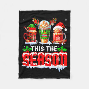 The Season Christmas Three Santa Reindeer Elf Coff Fleece Blanket