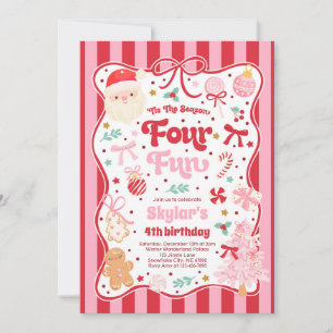 The Season Four Fun Christmas Bow 4th Birthday Invitation