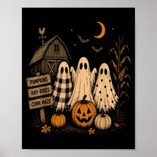 The season ghost trio pumpkin patch farmhouse poster