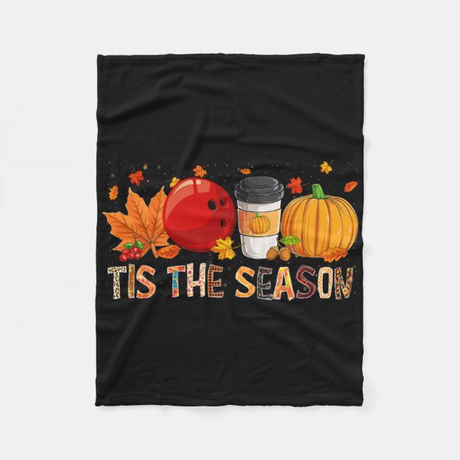 The Season Leopard Pumpkin Bowling Halloween Fall  Fleece Blanket (Front)