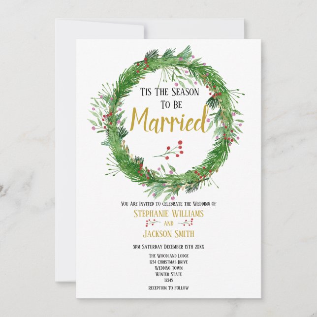 The Season to be Married | Winter Greenery Wedding Invitation (Front)