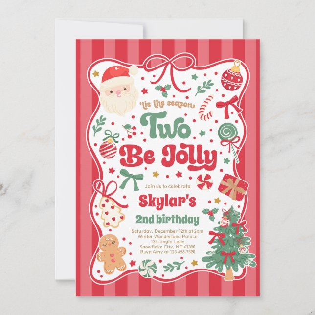 The Season Two Be Jolly Christmas Bow 2nd Birthday Invitation (Front)
