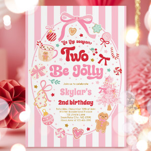 The Season Two Be Jolly Christmas Bow 2nd Birthday Invitation