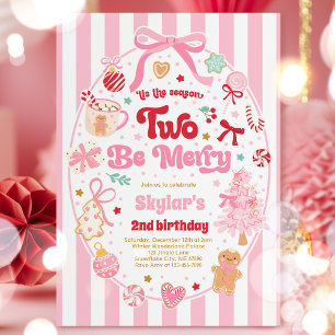 The Season Two Be Merry Christmas Bow 2nd Birthday Invitation