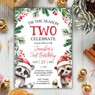 The Season TWO   Raccoons Christmas 2nd Birthday Invitation