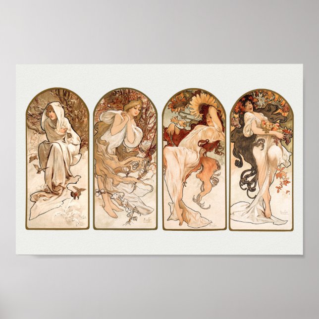 The Seasons Alphonse Mucha Art Nouveau Poster (Front)