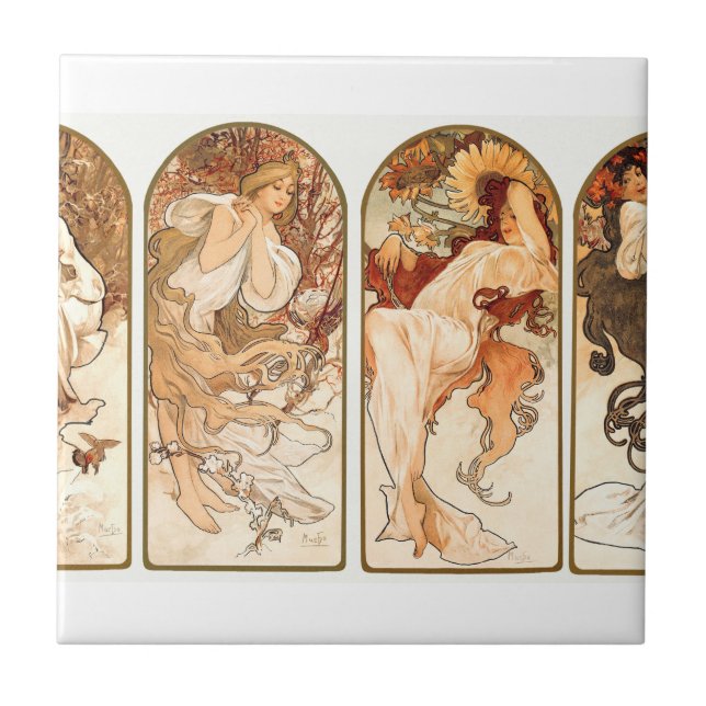 The Seasons Original 1897 By Alphonse Mucha Ceramic Tile (Front)