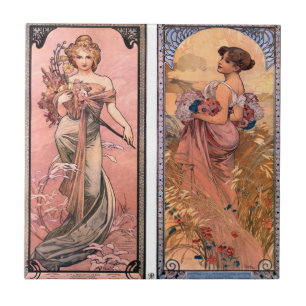 The seasons (Spring, Summer) Alphonse Mucha Ceramic Tile