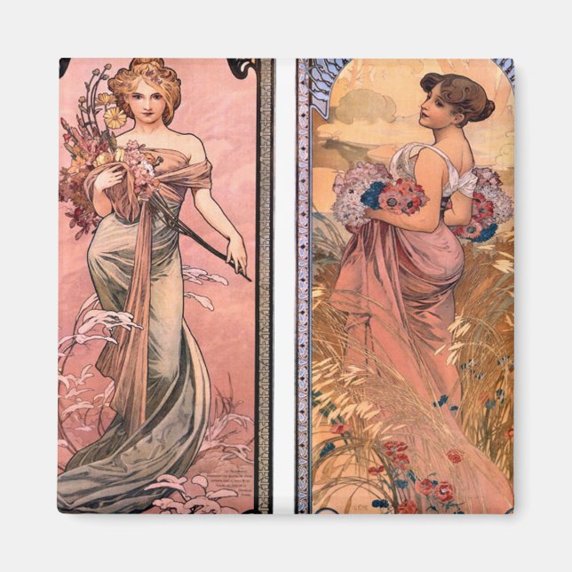 The seasons (Spring, Summer) Alphonse Mucha Magnet (Front)