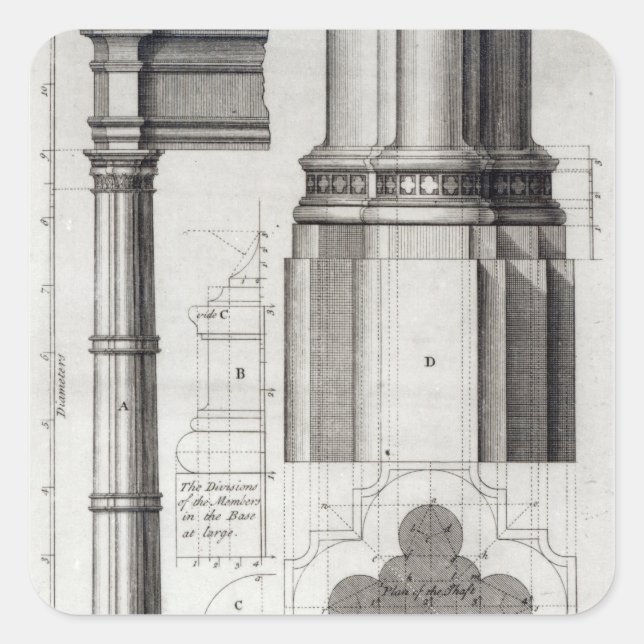 The Second Order of Gothic Architecture, 1741 Square Sticker (Front)