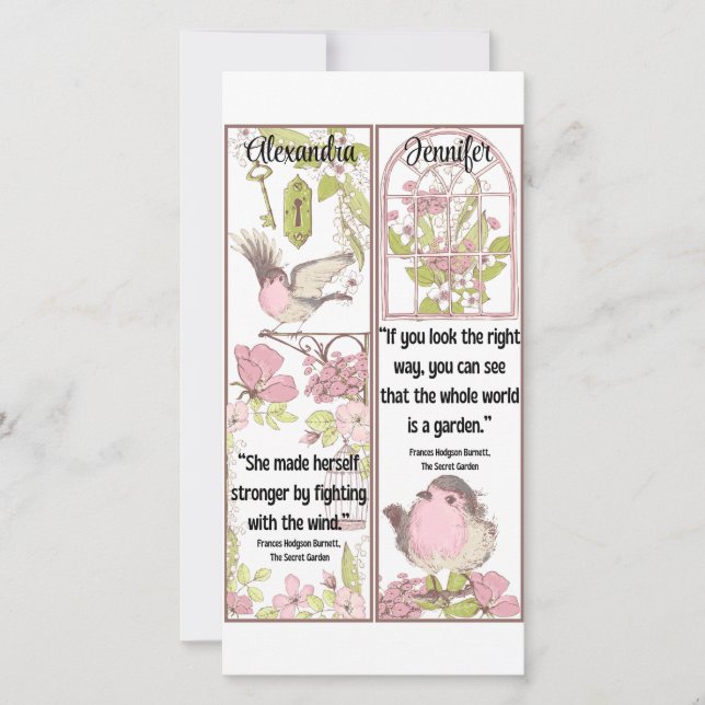 The Secret Garden Book Quotes Cute Birds Bookmarks Card (Front)