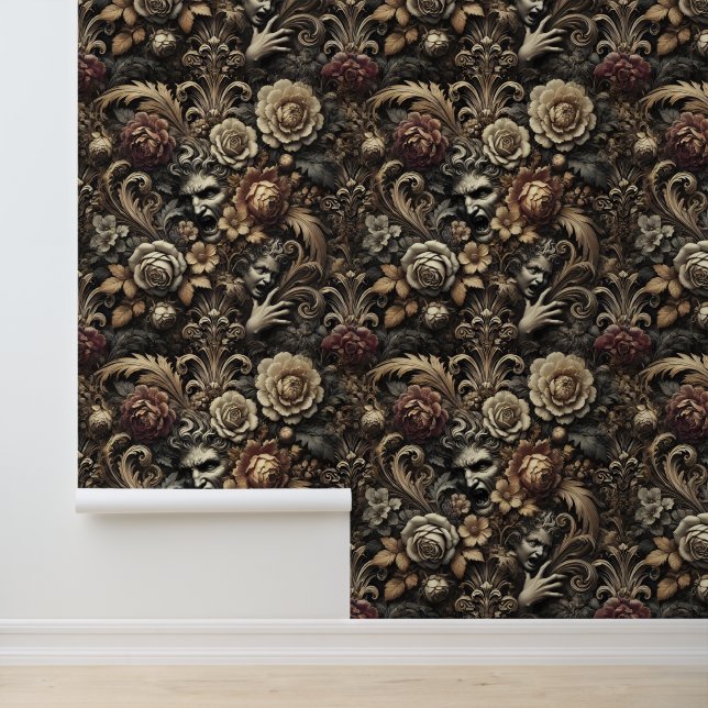 The Seeds We Sow – Gothic Baroque Floral Pattern Wallpaper (Application)