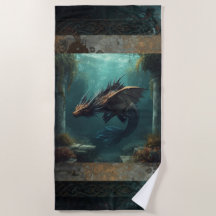 "The Seeker" underwater dragon Beach Towel