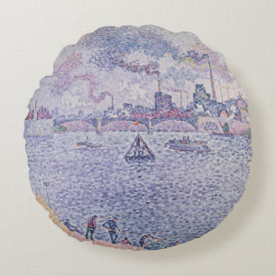 The Seine, Grenelle, 1899 Round Cushion
