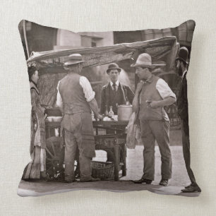 The Seller of Shellfish, from 'Street Life in Lond Cushion