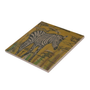 The Serengeti Spirit: Zebra Grazing in the Mara Ceramic Tile
