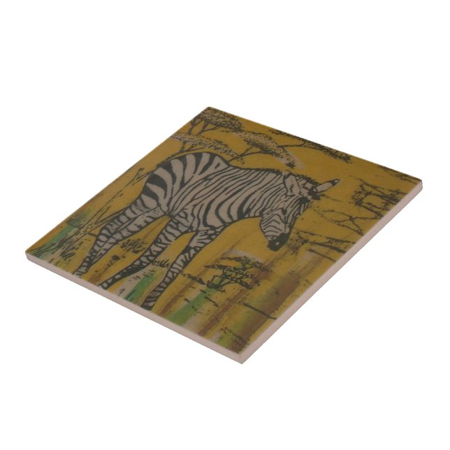 The Serengeti Spirit: Zebra Grazing in the Mara Ceramic Tile (Side)