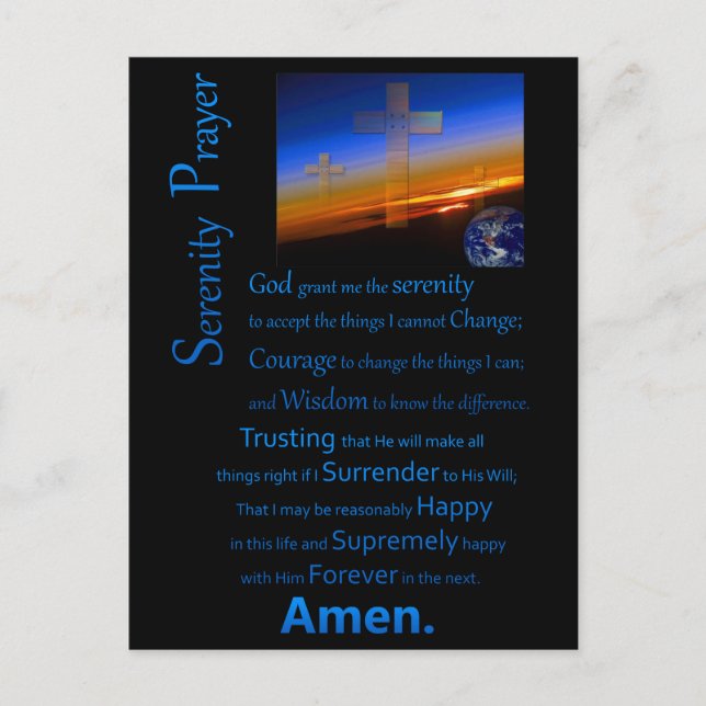 The Serenity Prayer In Space Blue Postcard (Front)