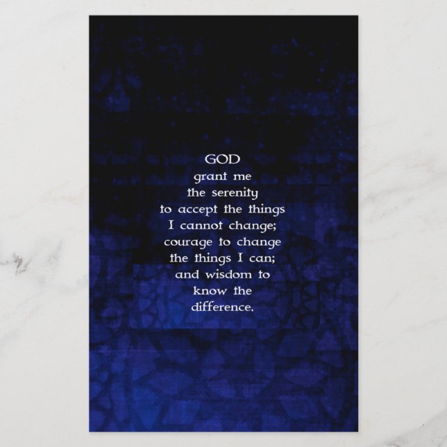 The Serenity Prayer With Blue Background Stationery (Front)