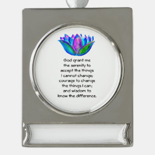The Serenity Prayer with Colorful Lotus Blossom Silver Plated Banner Ornament