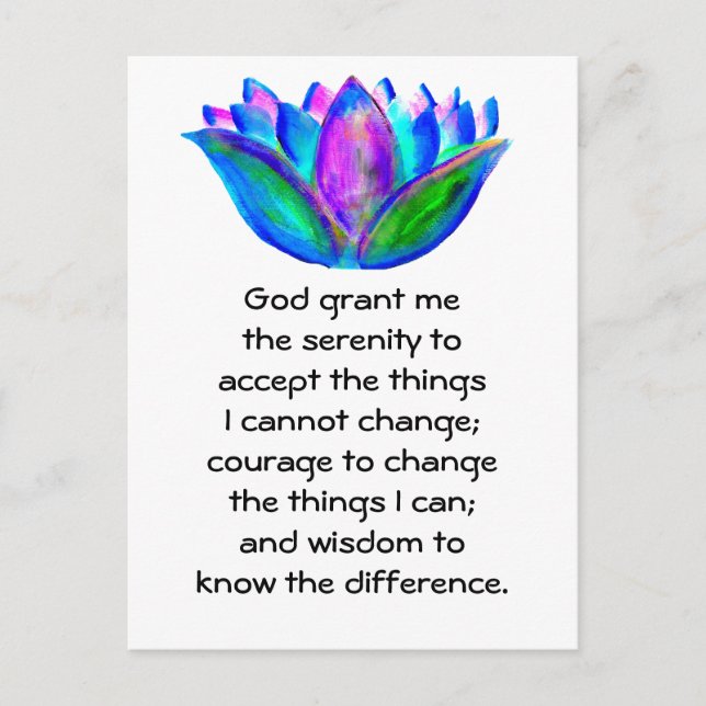 The Serenity Prayer with Colourful Lotus Blossom Postcard (Front)