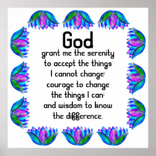 The Serenity Prayer with Colourful Lotus Blossom Poster