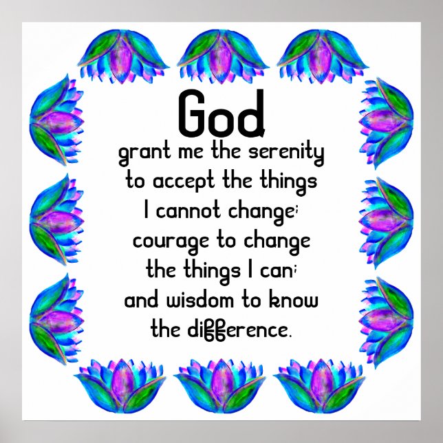 The Serenity Prayer with Colourful Lotus Blossom Poster (Front)