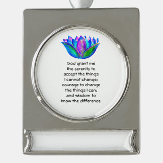 The Serenity Prayer with Colourful Lotus Blossom Silver Plated Banner Ornament