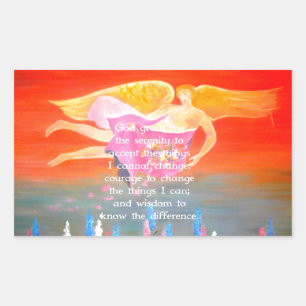 The Serenity Prayer with Folk Art Angel Painting Rectangular Sticker