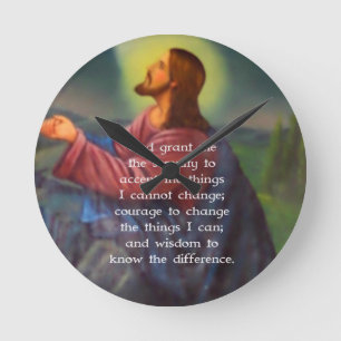 The Serenity Prayer With Jesus Christ Painting Round Clock