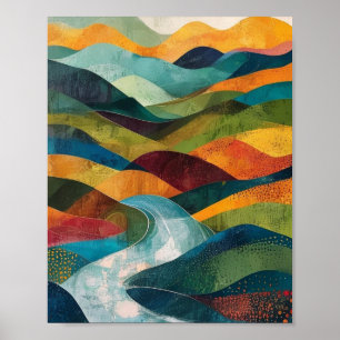 The Serpentine Flow Through the Saffron Ridges Poster