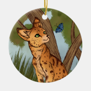 The Serval and the Butterfly Ceramic Tree Decoration