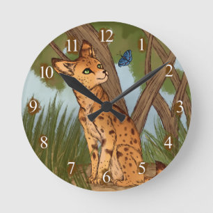 The Serval and the Butterfly Round Clock
