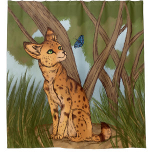 The Serval and the Butterfly Shower Curtain